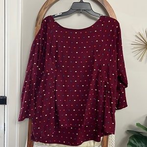 NWT Maeve/Anthropologie wine colored top with colored dots.
